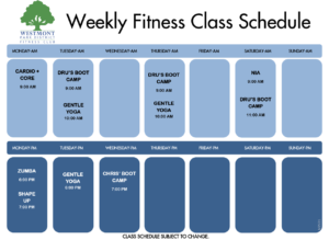 fitness class schedule